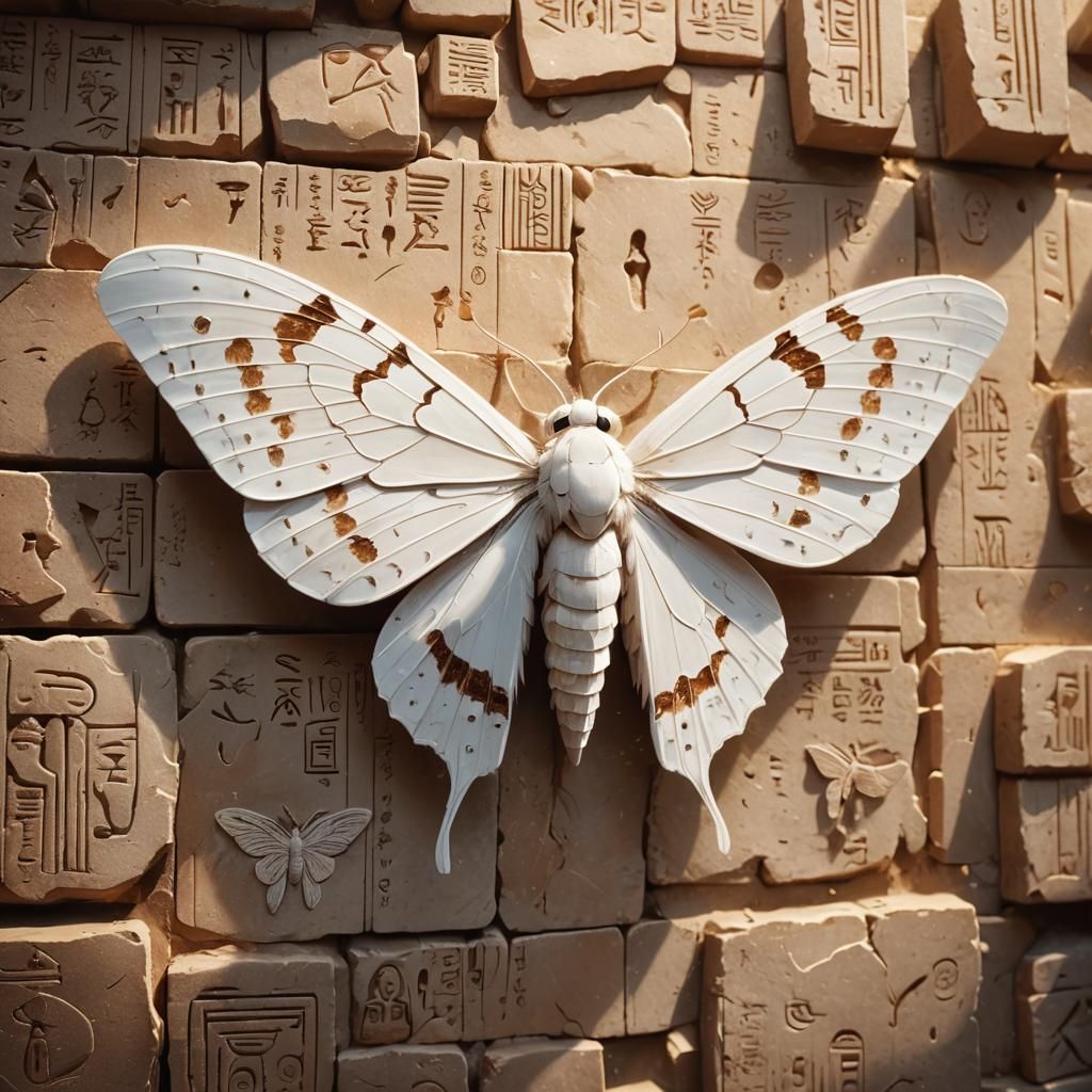 Moth on Hieroglyphs in Cinematic Anime Style