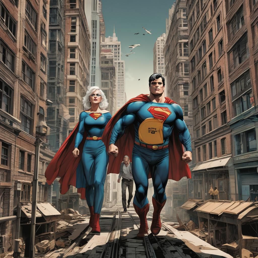 Elderly Superman and Jane Soar Through Metropolis