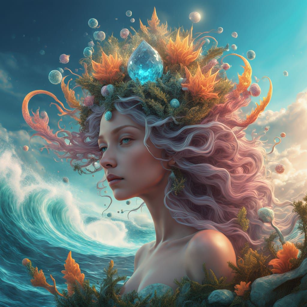 Surreal Fantasy Princess in a Vibrant, Multi-Layered Plant K...