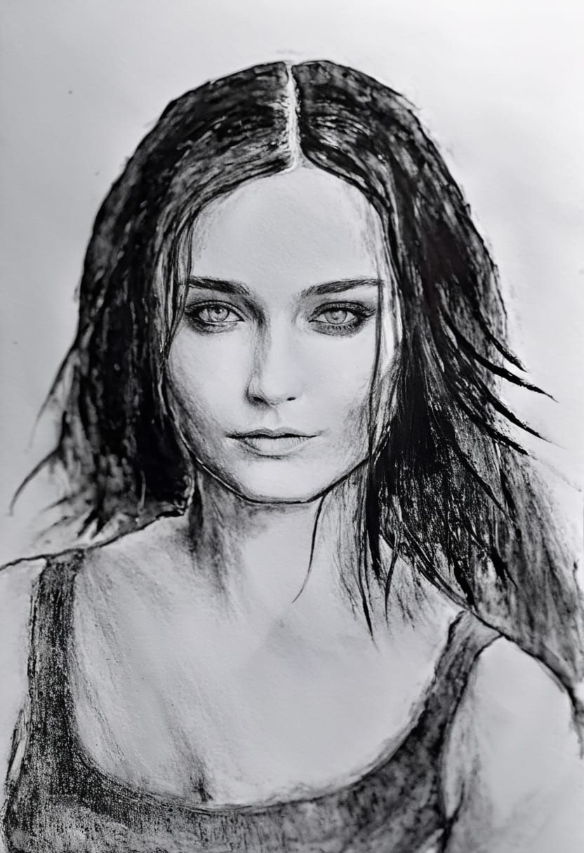 Gothgirl Portrait in High Contrast Impasto Style