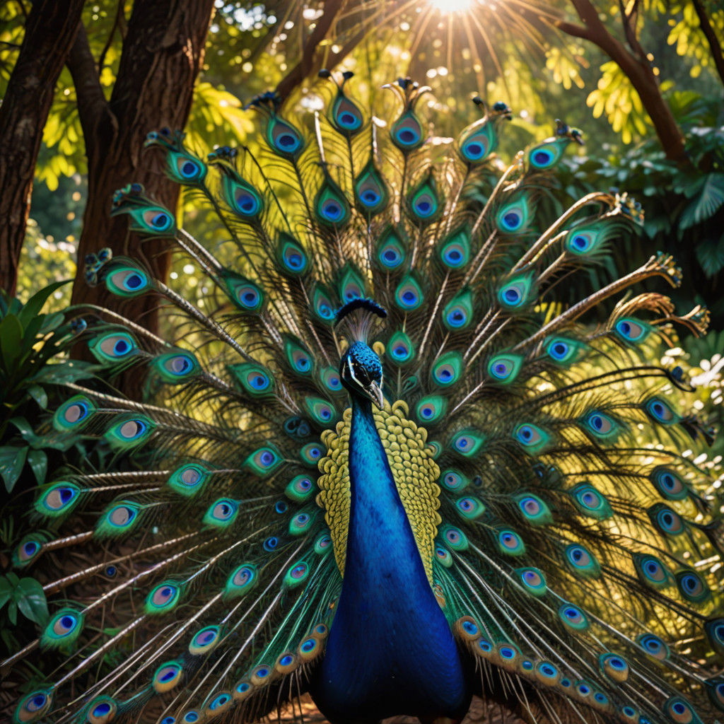 Majestic Peacock Showcases Its Iridescent Plumage in a Vibra...