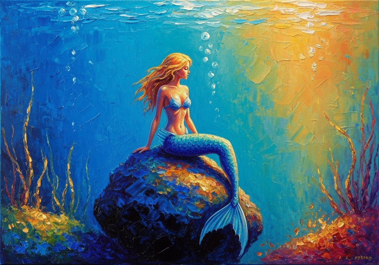 Impressionist Mermaid in Vibrant Underwater Scene