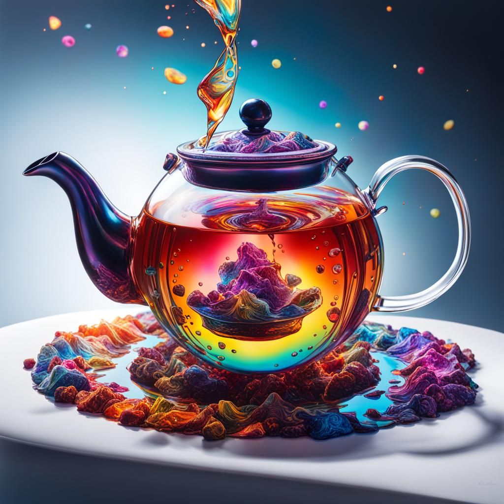 Waterfall Teapot in Polychromatic Splash Art Style