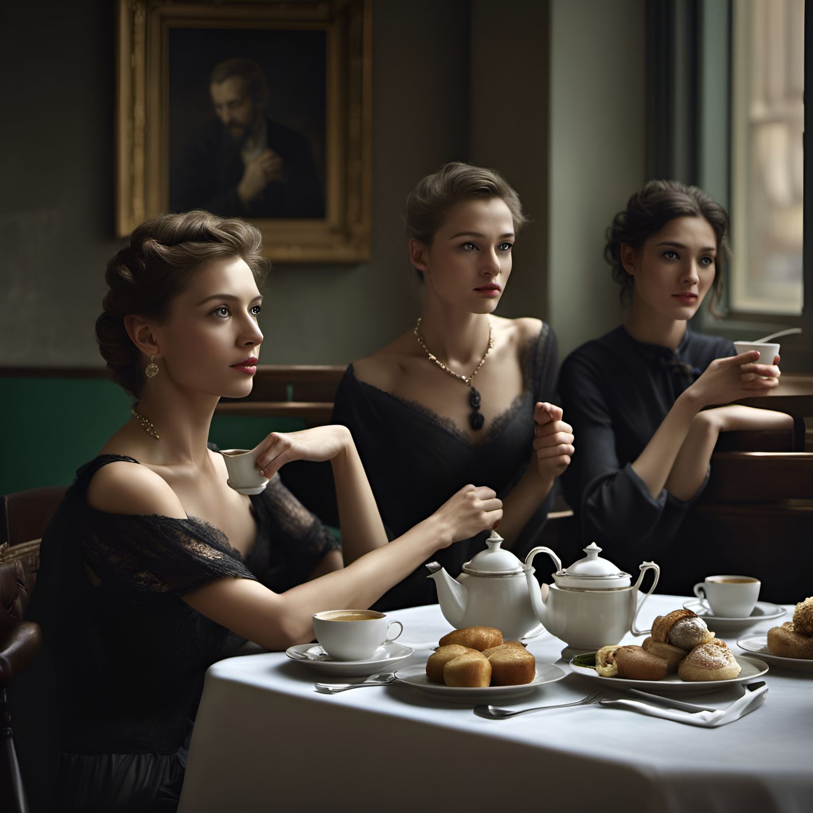 Elegant Women in Cafe: Photorealistic Masterpiece