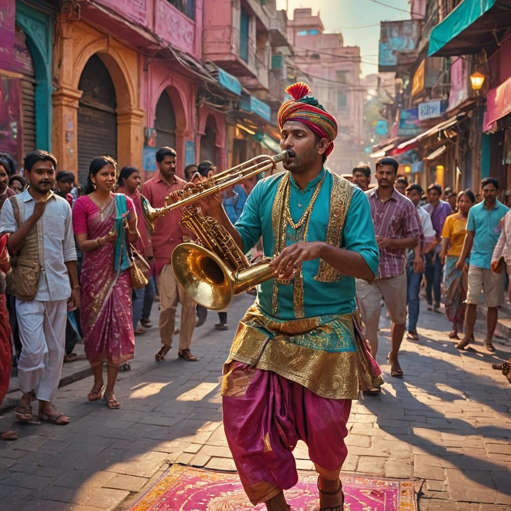 Indian Street Performance in Vibrant Digital Art