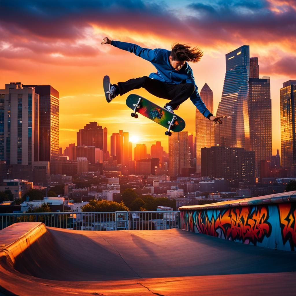 Hyperrealistic Skateboarder Kickflip in Urban Setting