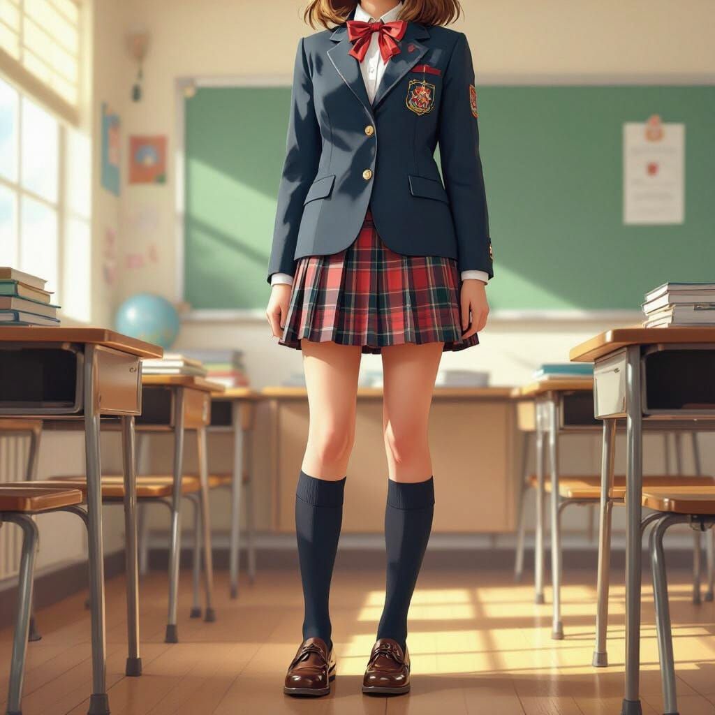 Schoolgirl in 1960s Classroom with Retro Flair