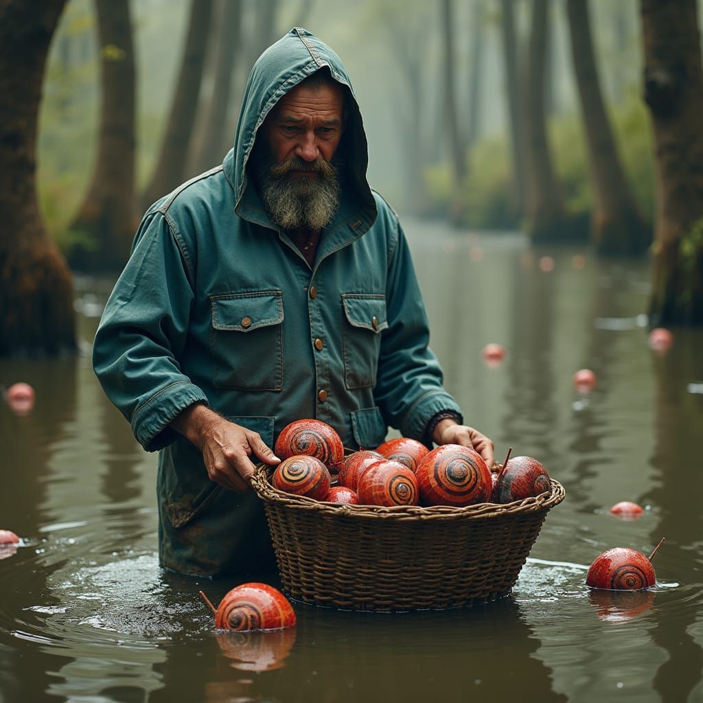 Surreal Snail Harvester in Primordial Swamp