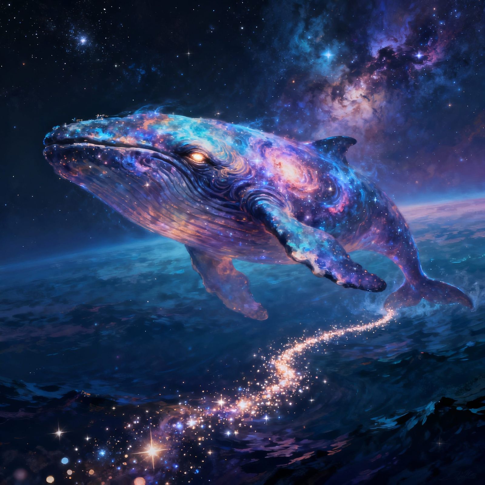 Celestial Whale of Stardust and Nebulae in Cosmic Ocean