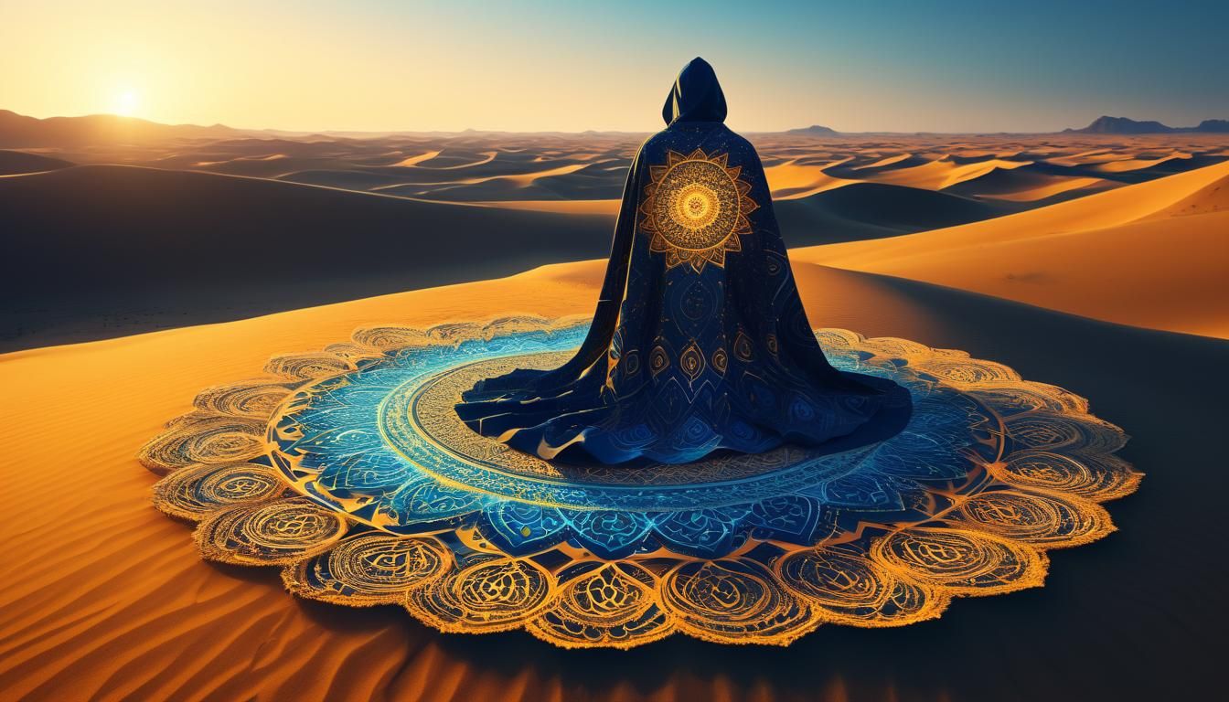 Desert Figure with Glowing Mandalas in Fractal Art