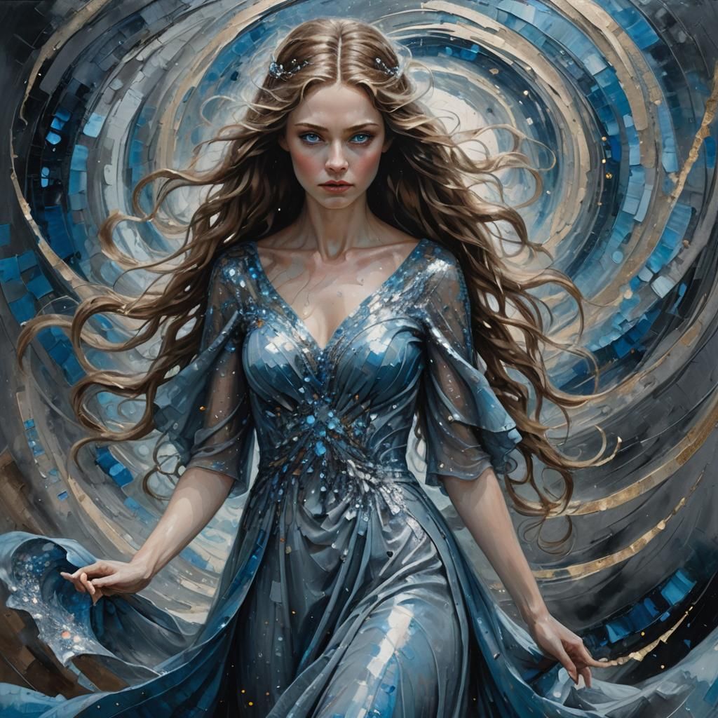 Mystical Goddess with Vortex, as Impasto Oil Painting