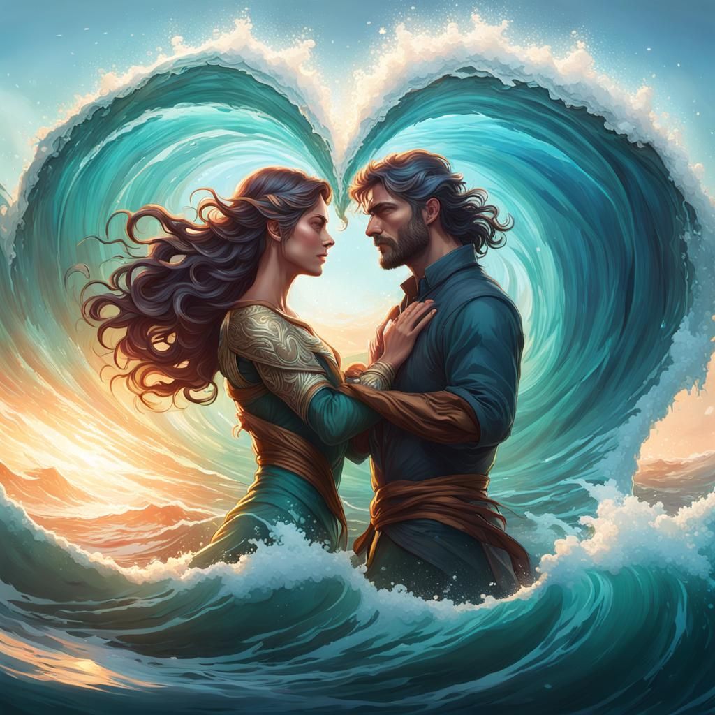 Ocean Waves Form Heart: Hyperdetailed Concept Art