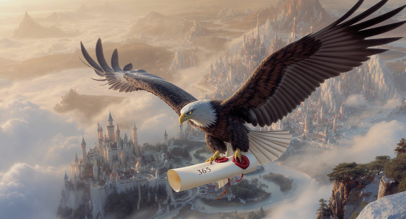 Majestic Eagle Over Fantasy Kingdom in Ghibli Style
