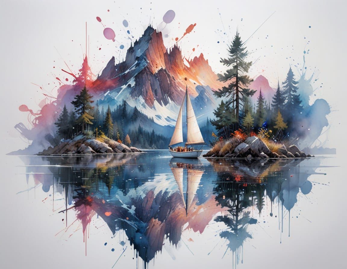 Sailboat on Alpine Lake Under Starry Galaxy Sky