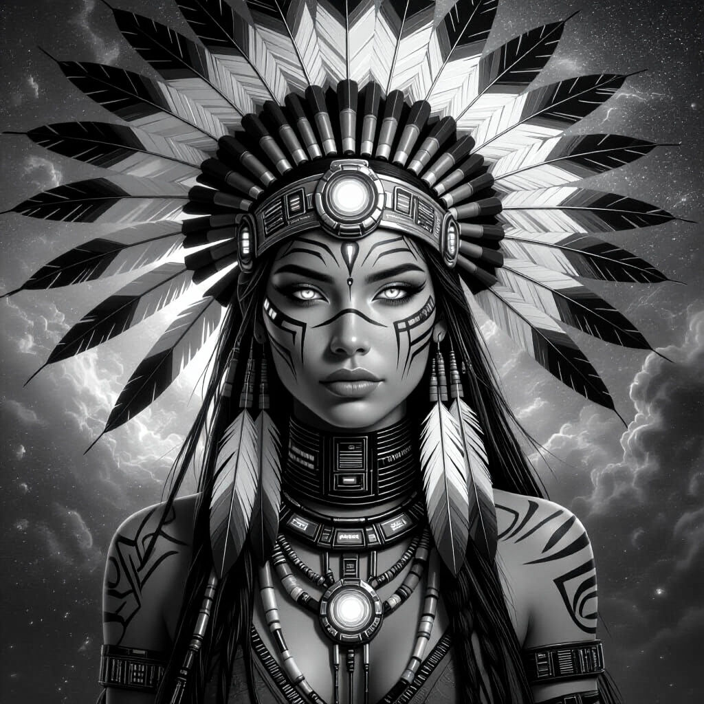 Futuristic Shamaness Portrait in Hyperrealistic Splash Art