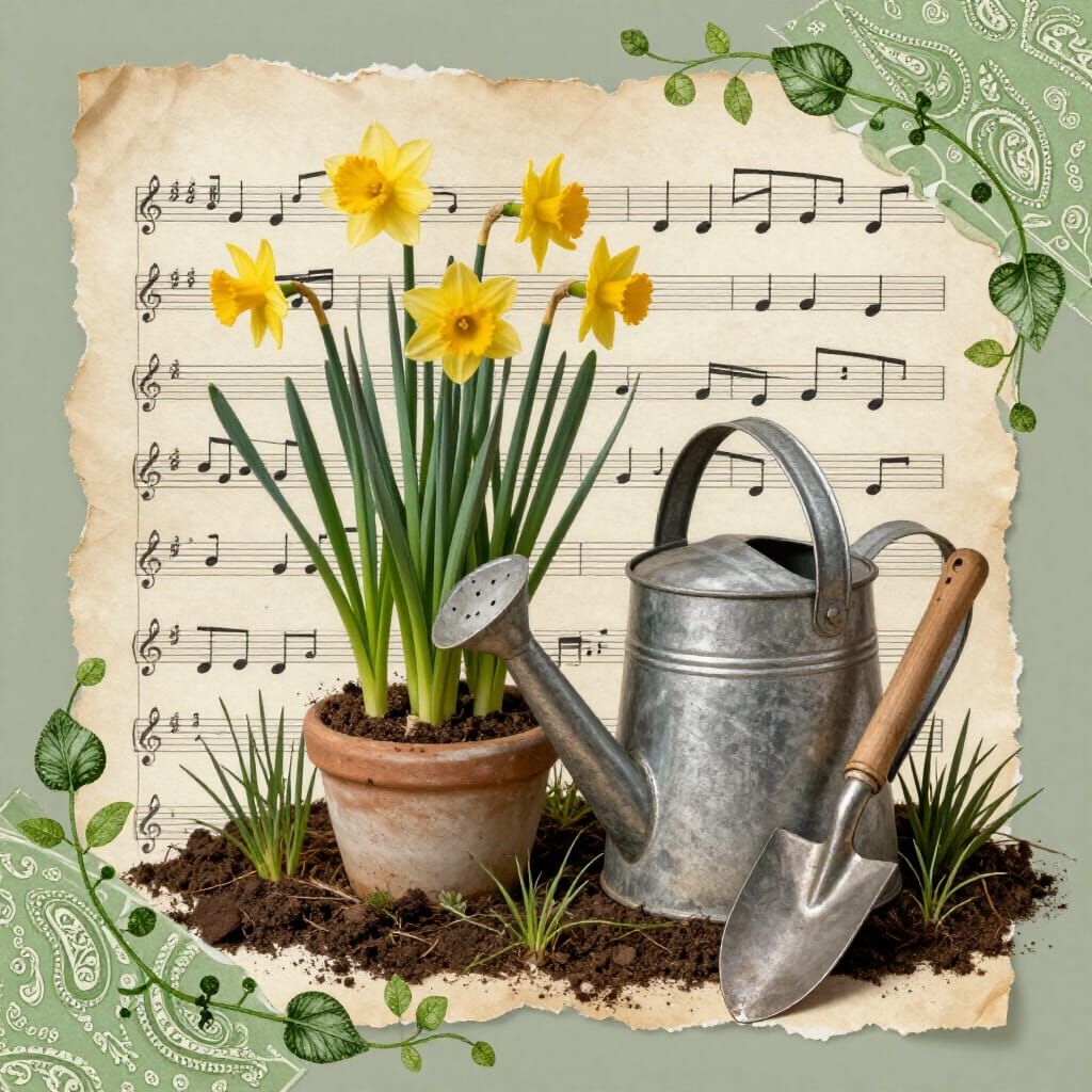 Whimsical Victorian Garden Collage with Daffodils