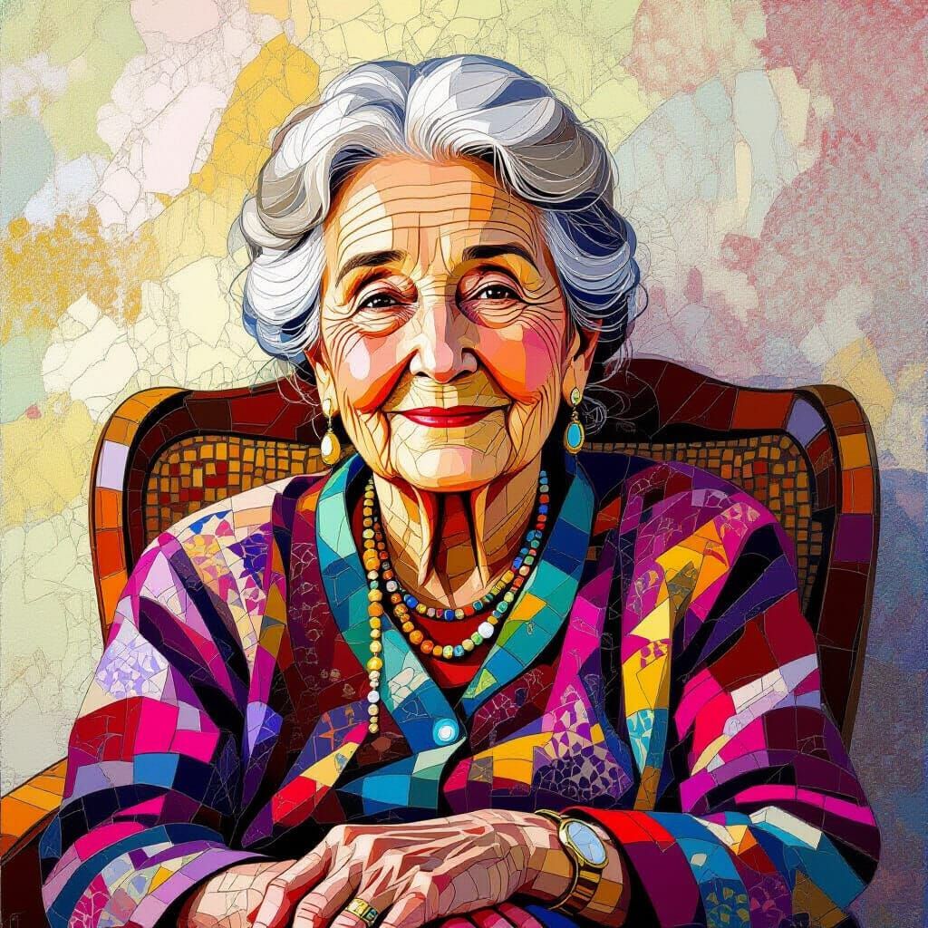 Detailed Mosaic Portrait of a Kind Elderly Woman