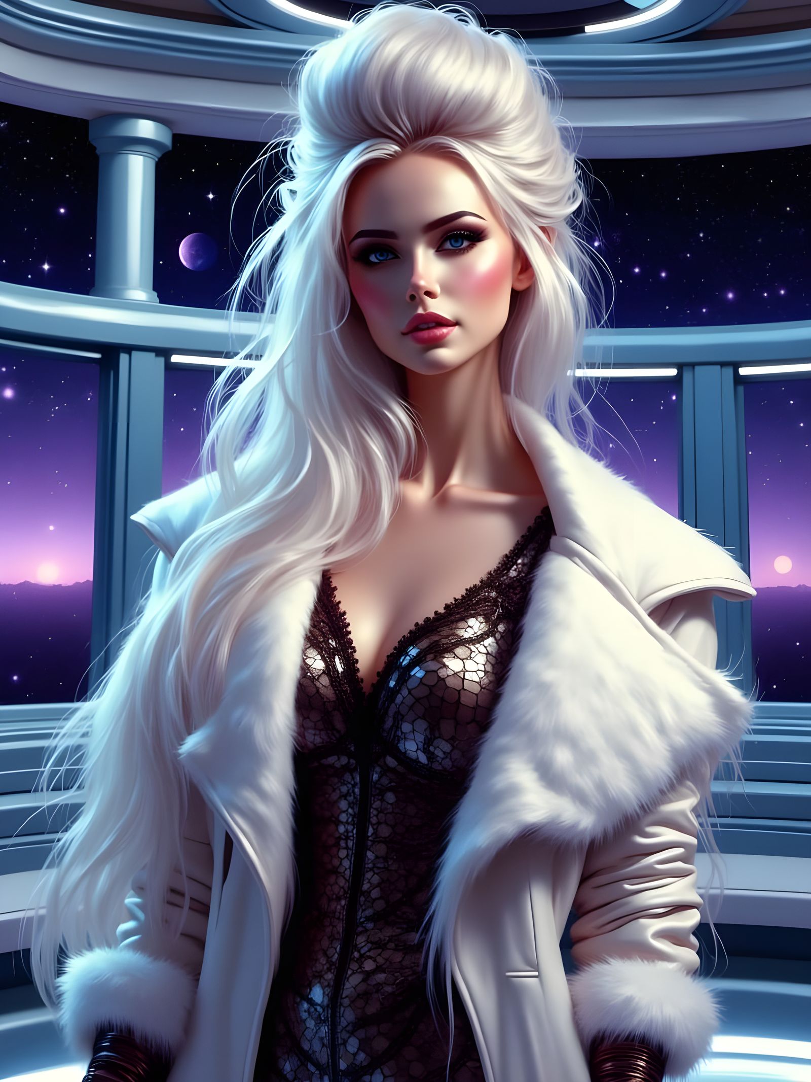 Regal Space Queen in Futuristic Luxury Chamber