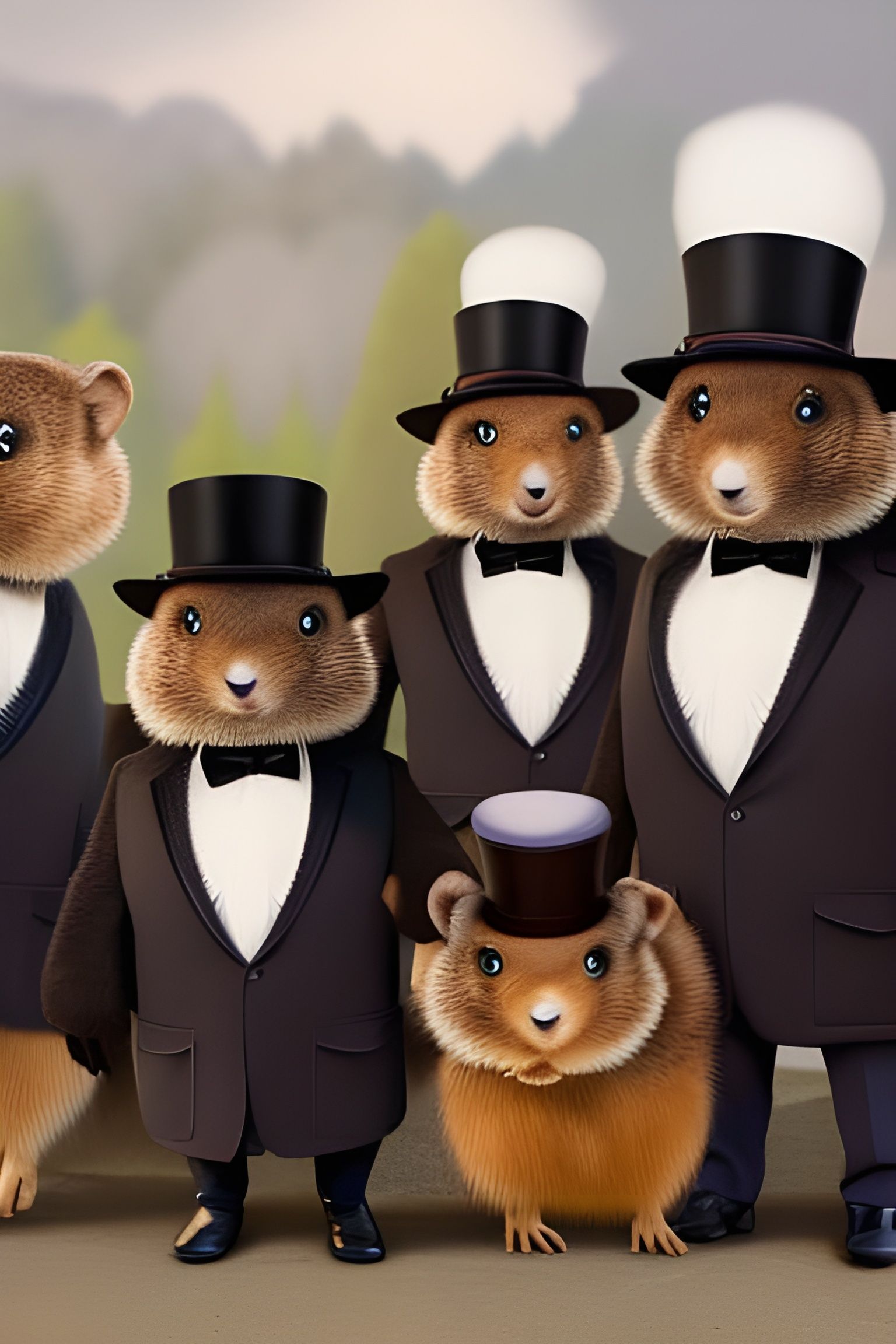 Groundhog Day: Adorable Groundhogs in Top Hats