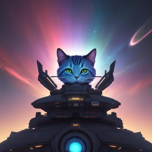 Colorful Space Kitten in Spaceship, 3D Anime Art
