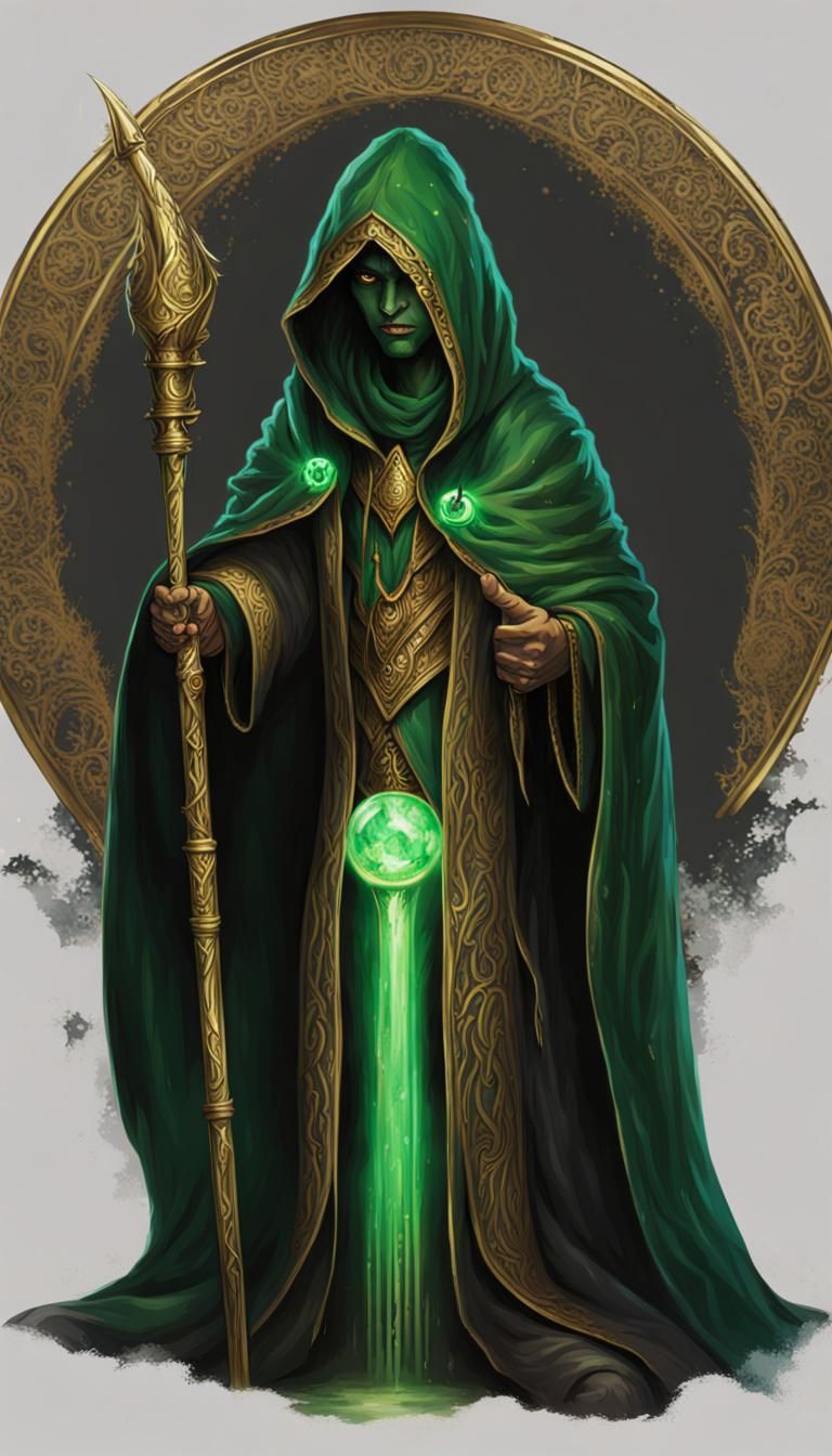Sorcerer with Glowing Eyes and Ornate Cloak