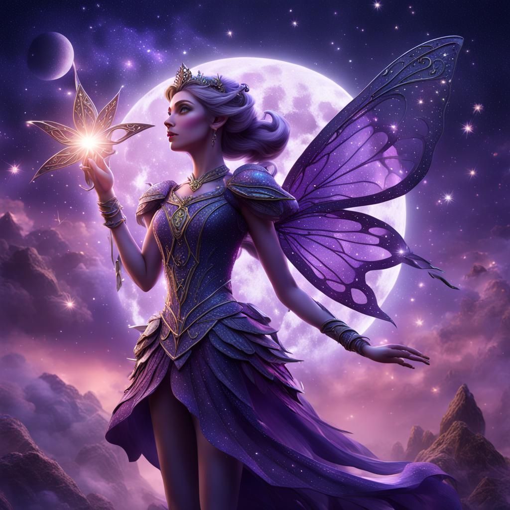 Shimmering Fairy Logo Amidst Stardust, Digital Art