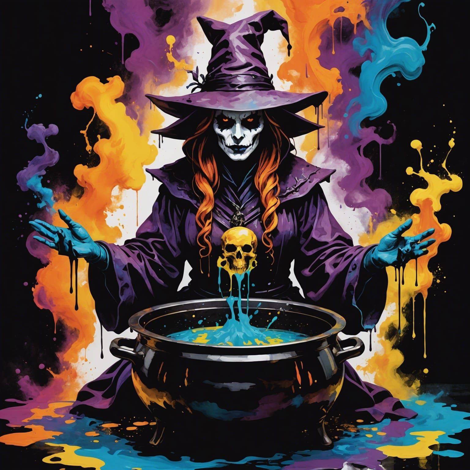 Dynamic Tachisme Witch and Alchemist Cauldron