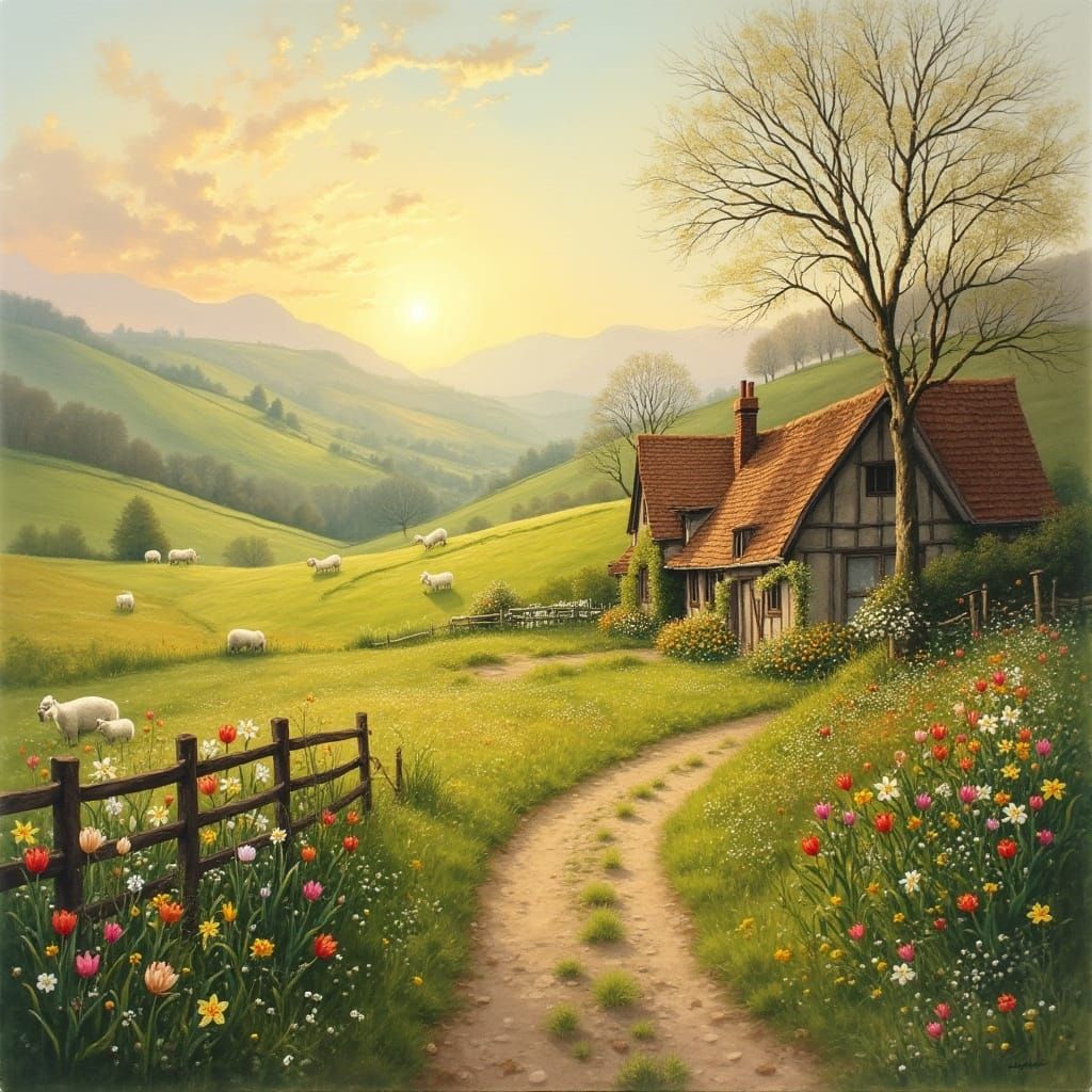 Golden Dawn in the Countryside, Impressionist Style