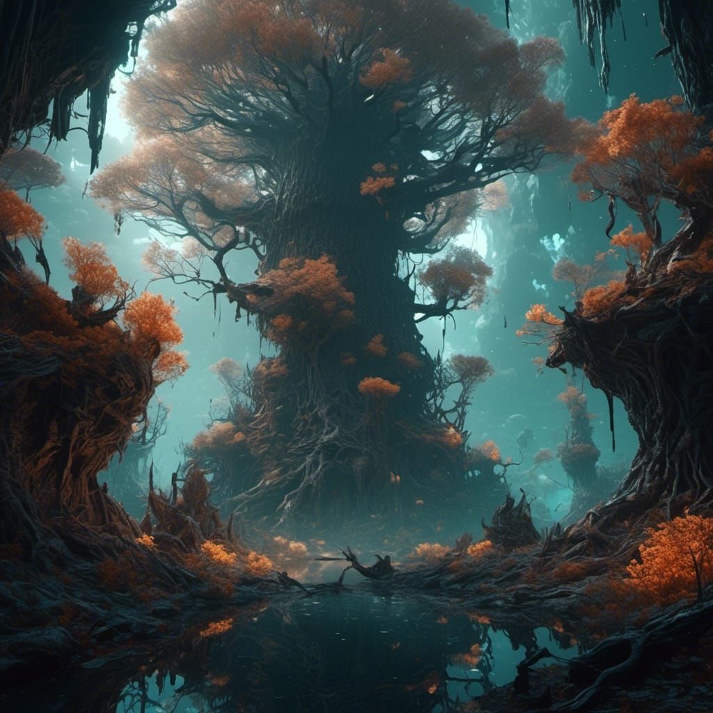 Dead Forest with Tree People, Matte Painting