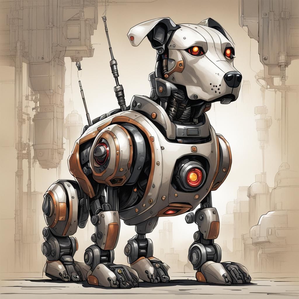 Futuristic Robot Dog in Comic Book Art Style