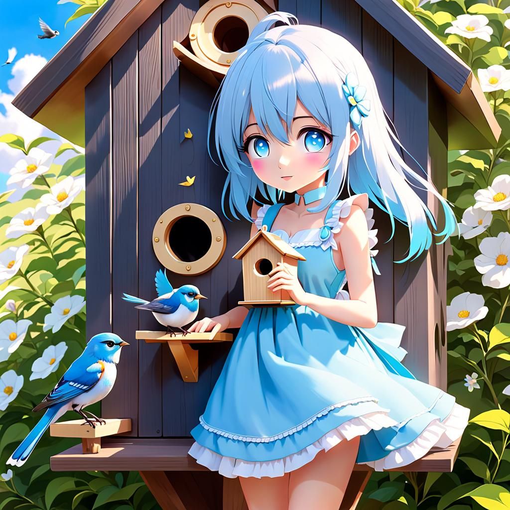 Anime Girl with Songbird in Detailed 3D Art