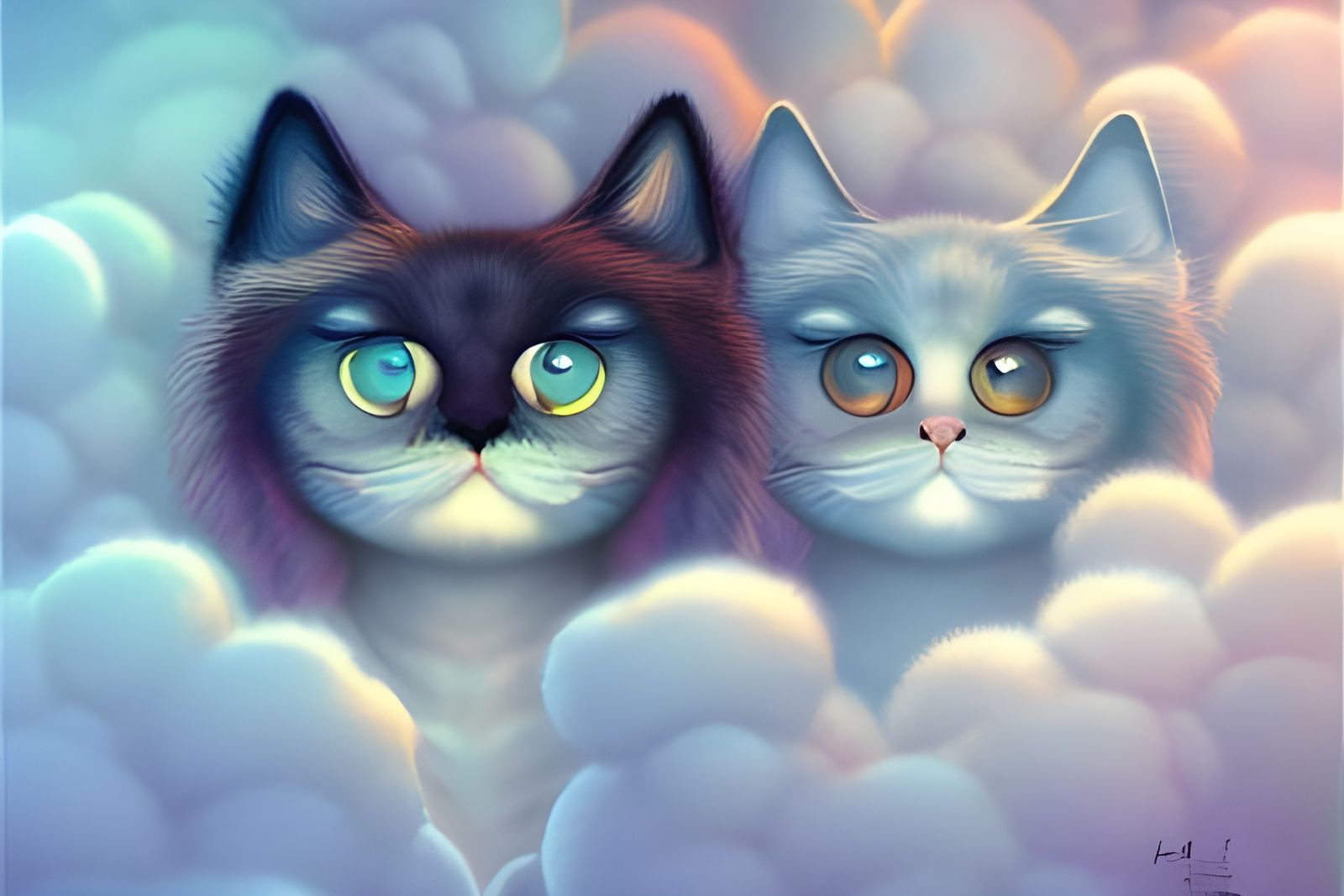 Pastel Persian Cats in Fractal Mist