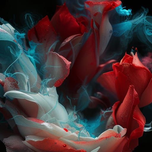 Roses Dissolving into Smoke in Liquid Ink
