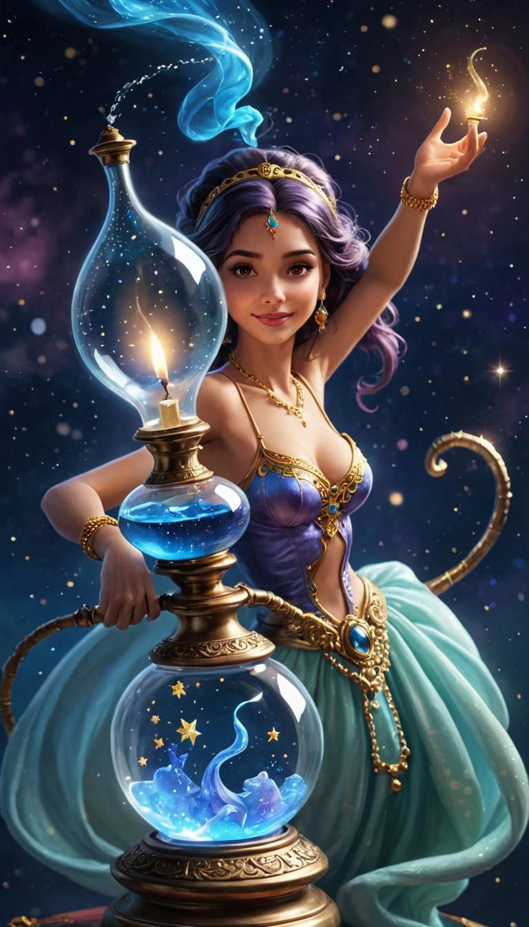 Gorgeous Genie Emerging from a Magical Lamp