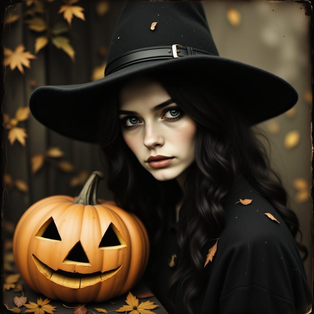 Elegant Witch Portrait in Vintage Photographic Style