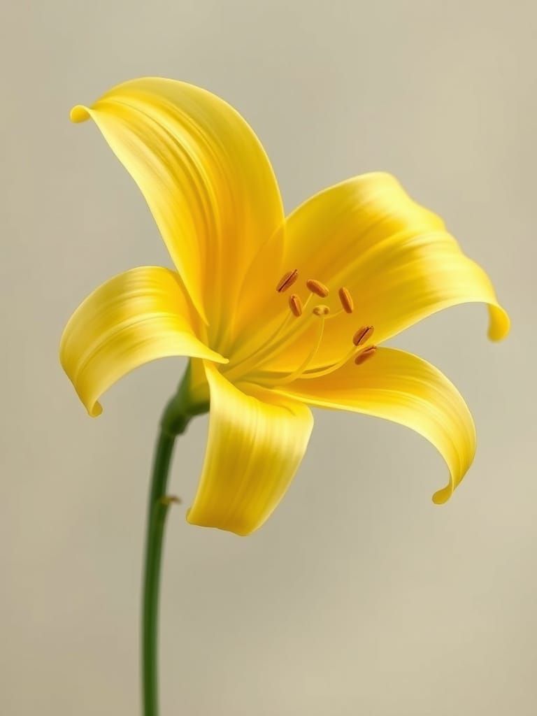 Yellow Lily in Botanical Illustration Style