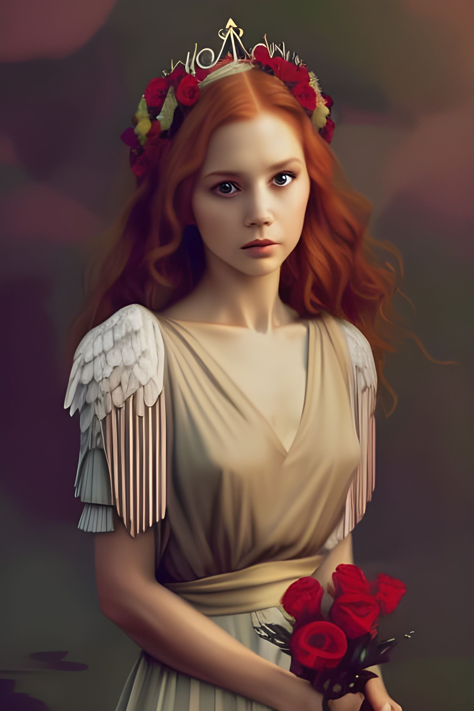 Beautiful Petite RedHead girl with Pearl White Dress