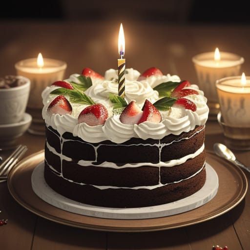 Italian Birthday Cake with Whipped Cream and Chocolate, Soft...