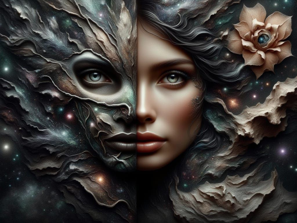 Woman Merging with Mountain Spirit Portrait