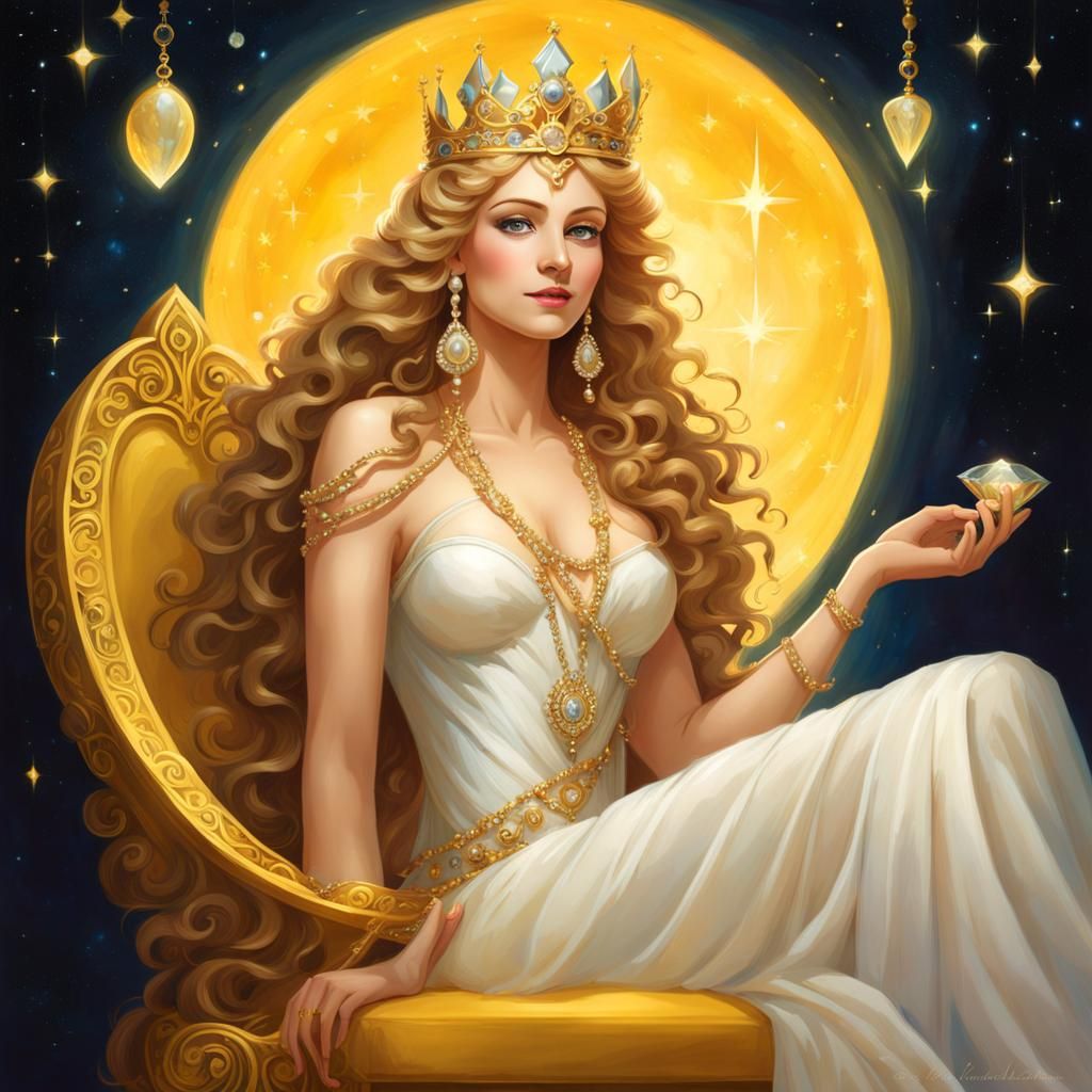 Goddess in White Gown with Scepter on Throne