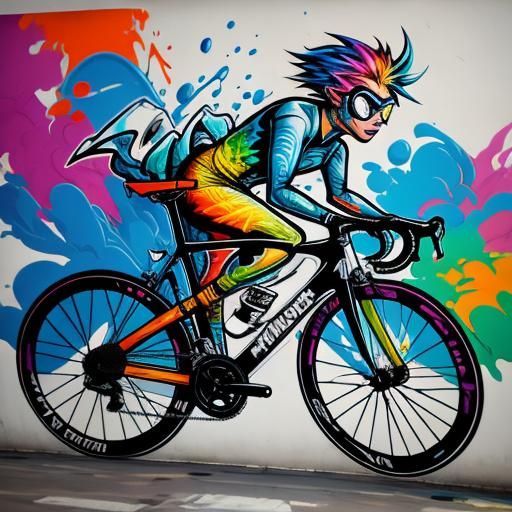 Cartoon Bicycle Line Drawing in Graffiti Style