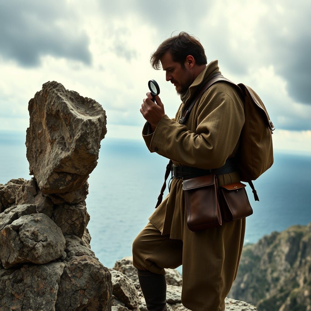 19th Century Geologist Examines Rocks in Stormy Mediterranea...