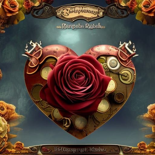 Steampunk Heart of Roses: Detailed Matte Painting