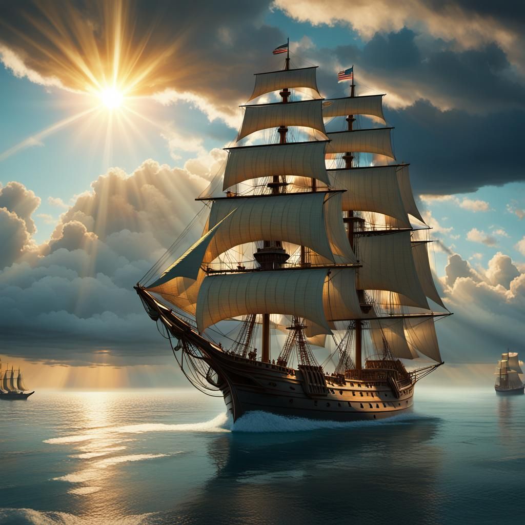 Brig Niagara Sailing: Surrealist Folk Art Concept