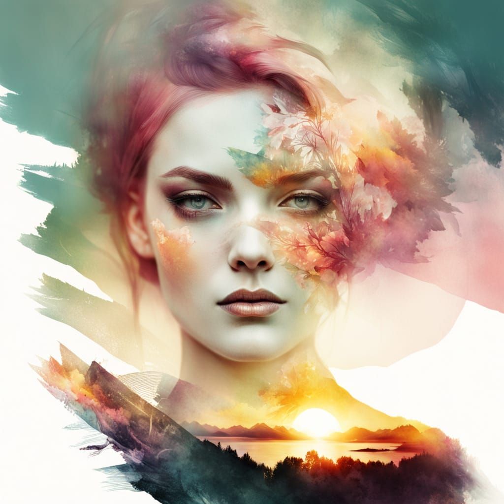 Soft Focus Sunset Double Exposure Art