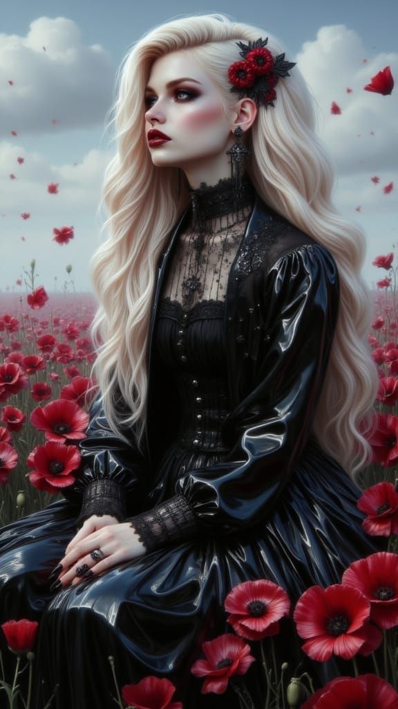 Ethereal Woman in Gothic Outfit as Oil Painting