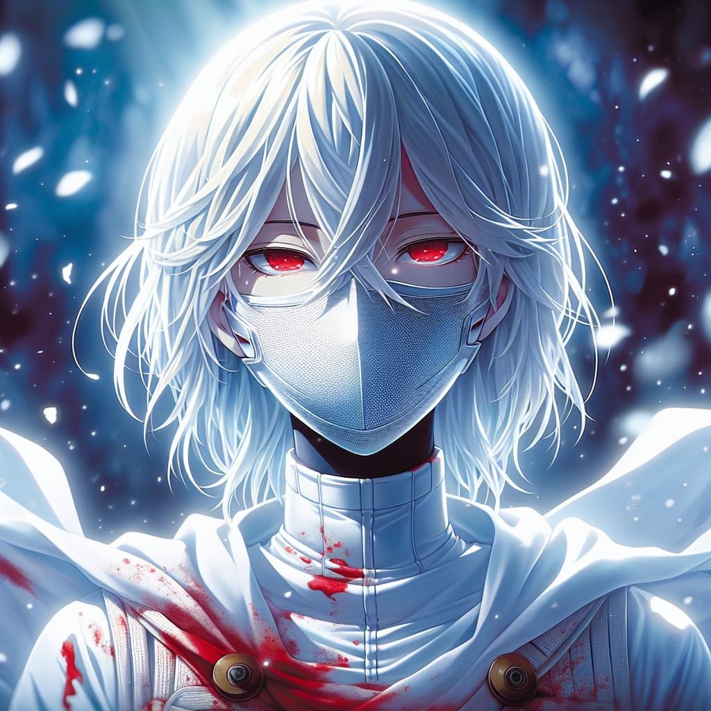 Anime Woman in White Suit with Red Eyes
