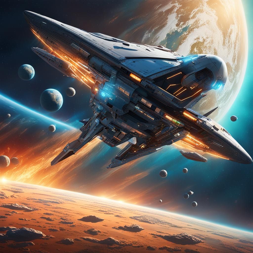 Futuristic Spaceship Departs Earth: Hyperrealistic Concept A...