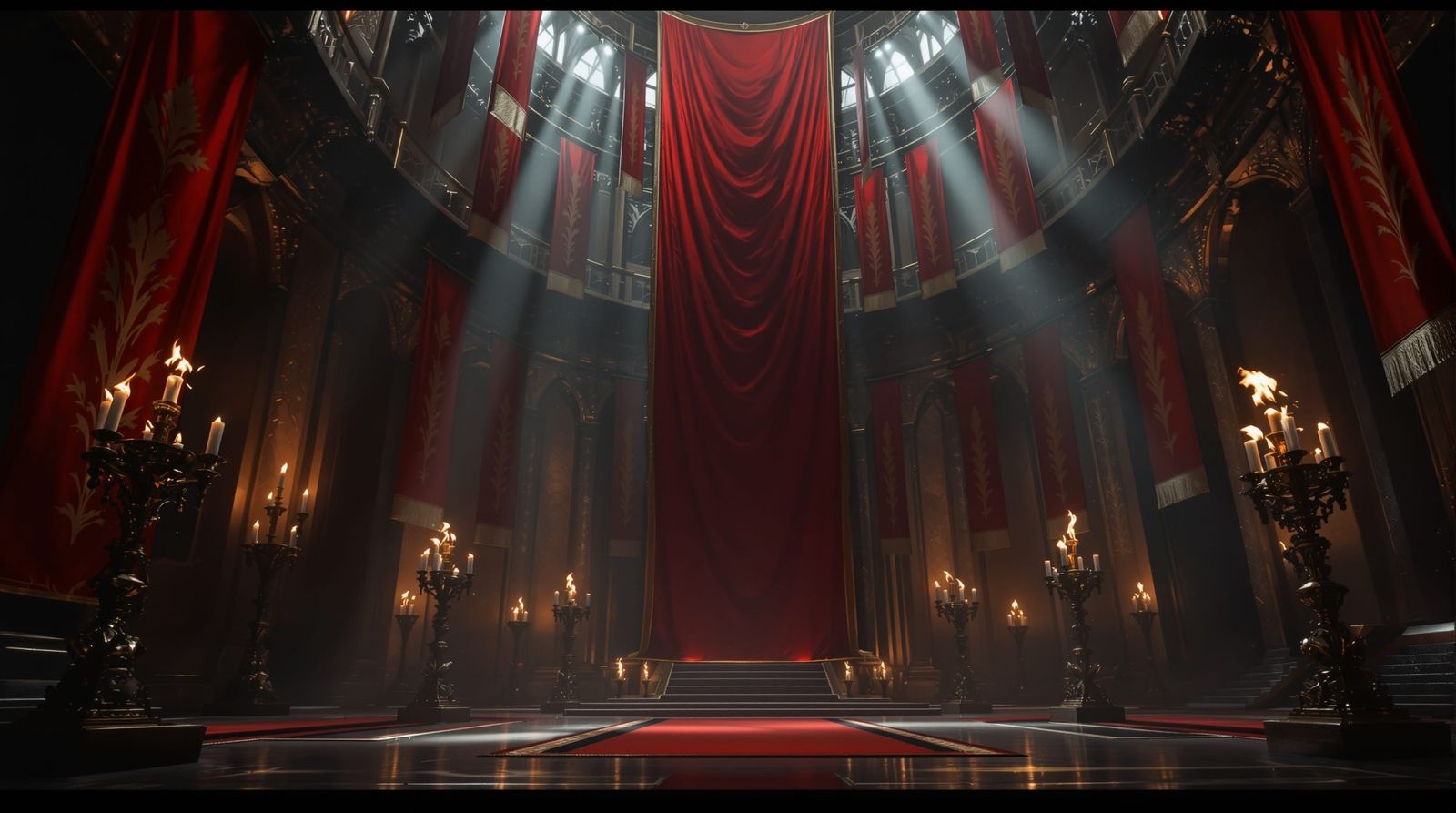 Dramatic Crimson Chamber with Flickering Torches