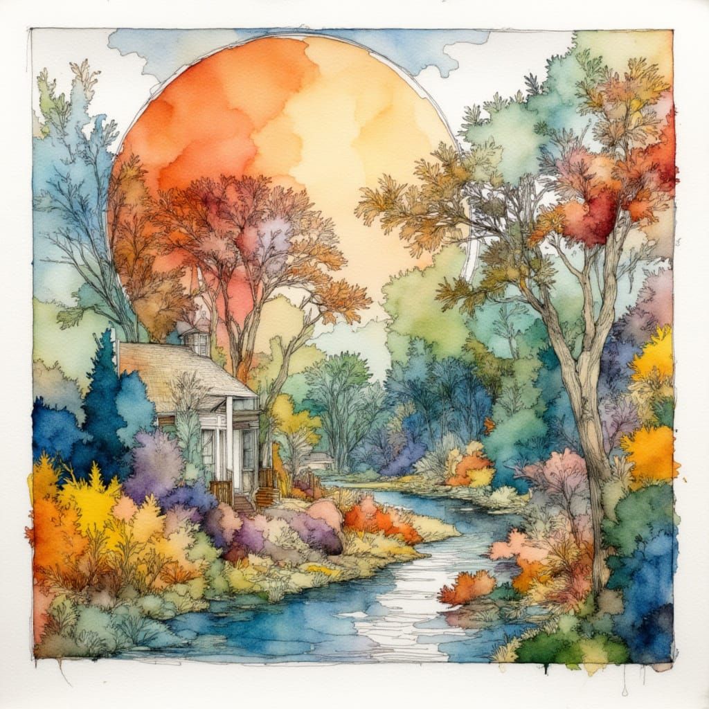 Cubist Landscape in Bauhaus Style with Alcohol Inks